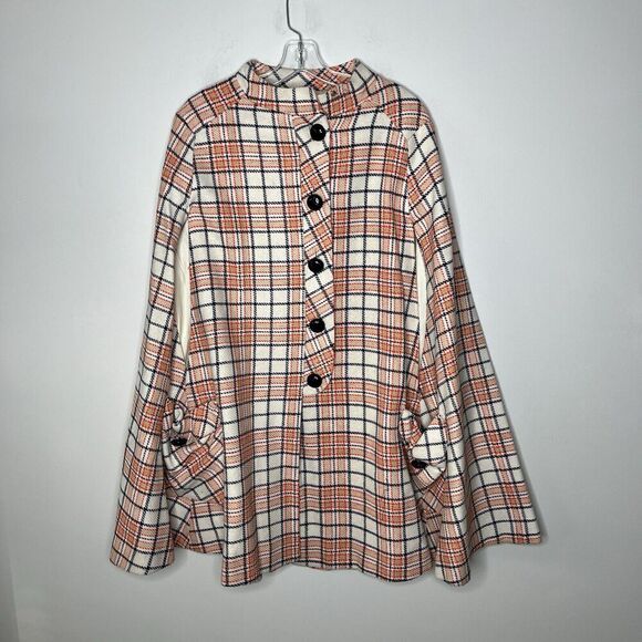 Queen of Capes Country Place Cape Jacket Women Tweed Vintage Cream Plaid Mod 60s - Picture 5 of 16
